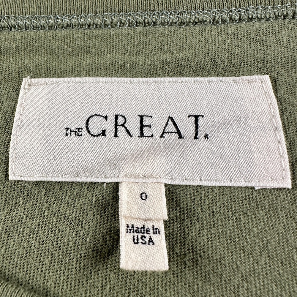 THE GREAT. Shirt Womens 0 Green 100% Cotton Crewneck Short Sleeve Mountains Tee - Picture 3 of 10